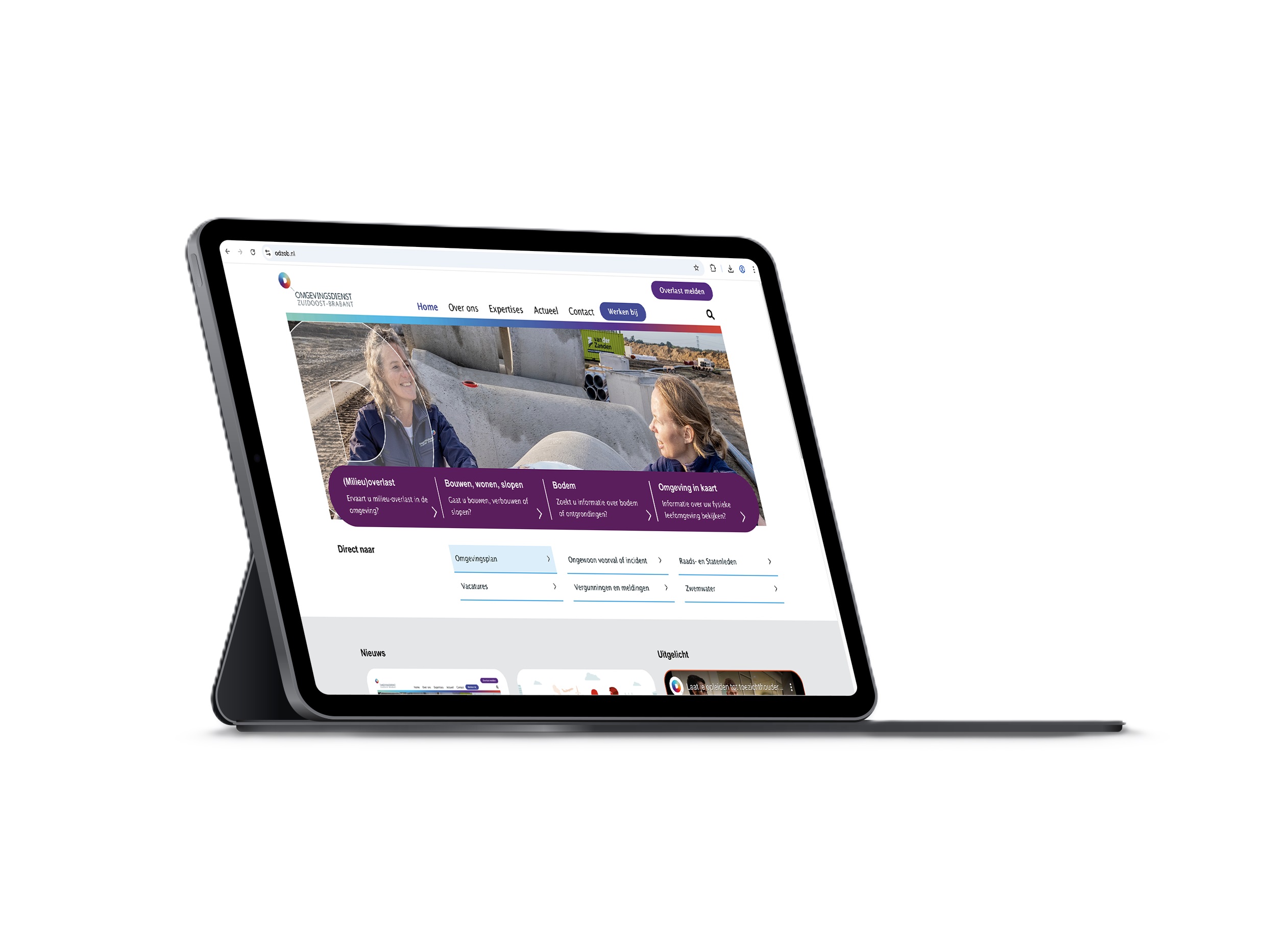 Homepage getoond op een tablet