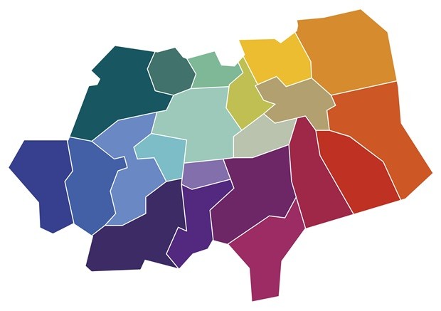 Gebiedskaartje regio Zuidoost-Brabant en provincie Noord-Brabant